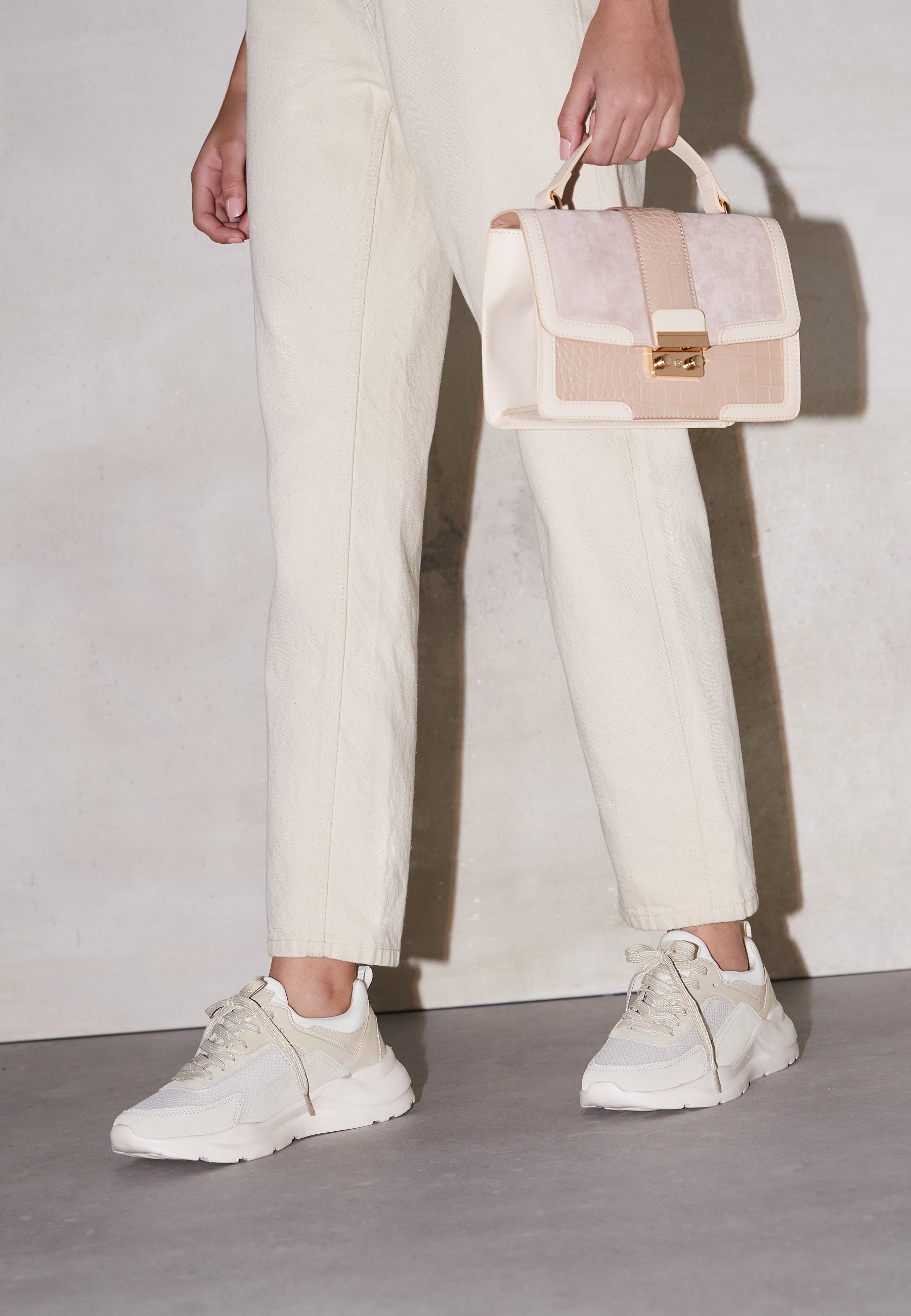 beige leather trainers