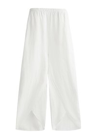 LINEN BARREL WITH ROUNDED SLITS - Nadrágok - white