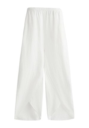 OYSHO LINEN BARREL WITH ROUNDED SLITS - Trousers - white
