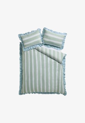 Next, STRIPE DECORATOR FRILL DUVET COVER AND PILLOWCASE SET - Bed linen - blue green