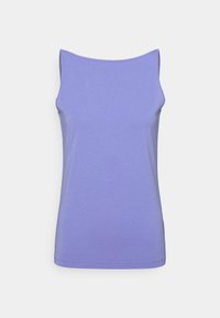 Lila ärmlös topp, tillverkad av mjukt tyg, med en bred halsringning och en figurnära silhuett. Slät yta med minimala sömnadsdetaljer.