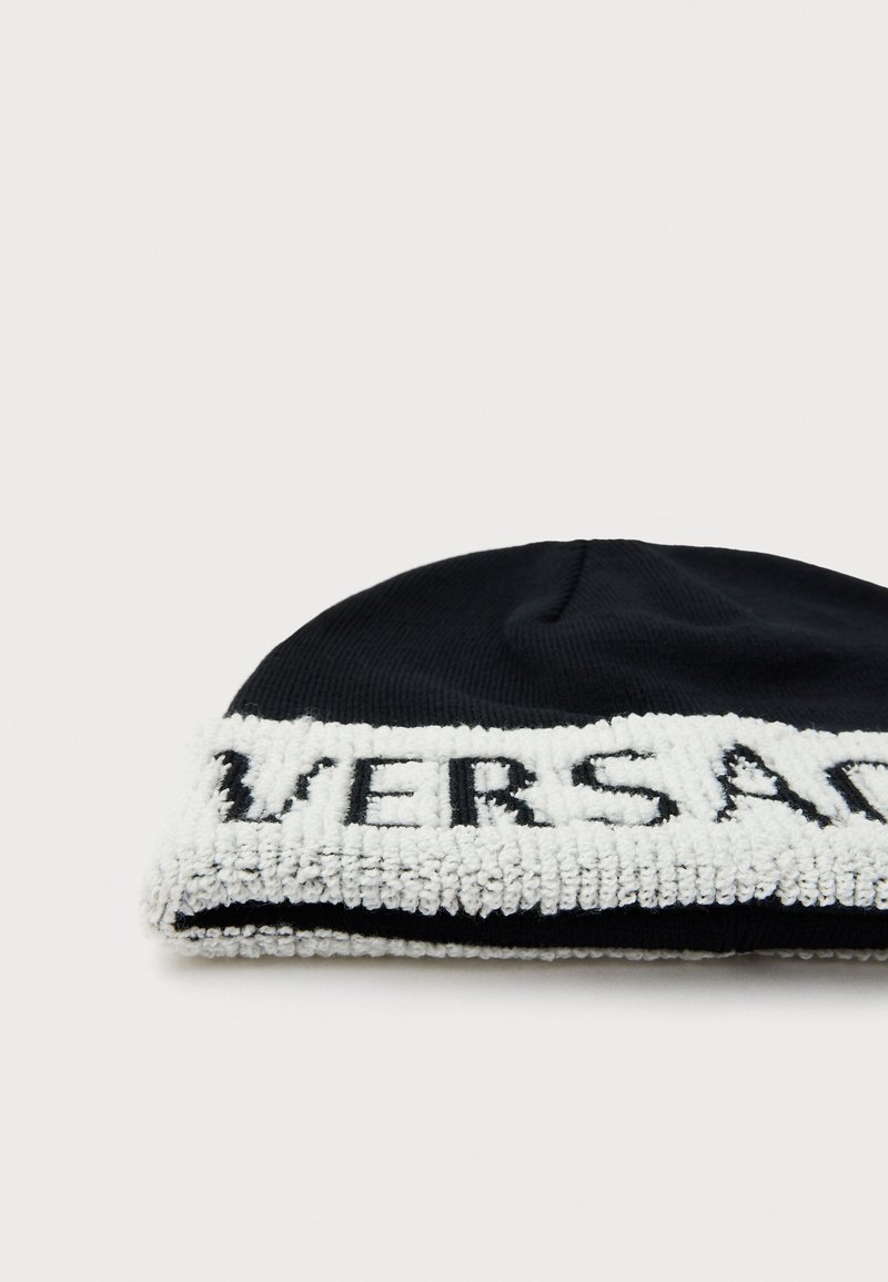 Versace Black and White Logo Beanie Hat VERSACE JEANS COUTURE logo-jacquard beanie hat  main image 4