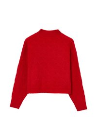 Pullover rosso a maglia con un col alto, caratterizzato da un motivo testurizzato e maniche lunghe. Il design cropped esalta la silhouette.