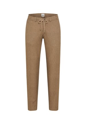 Bruine, geweven tapered broek met een elastische tailleband en verstelbare trekkoord, voorzien van twee zijzakken en een casual ontwerp.