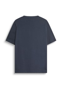 Temno plavi pamučni majica kratkih rukava, okruglog izreza i glatke teksture; minimalistički dizajn bez vidljivih logotipa ili uzoraka.