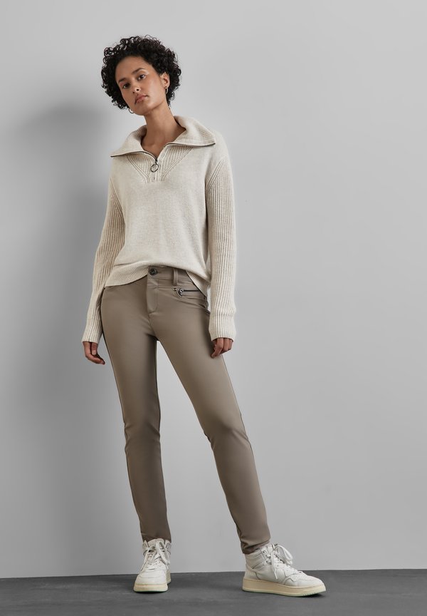 MIT ZIPPER - Stoffhose - beige