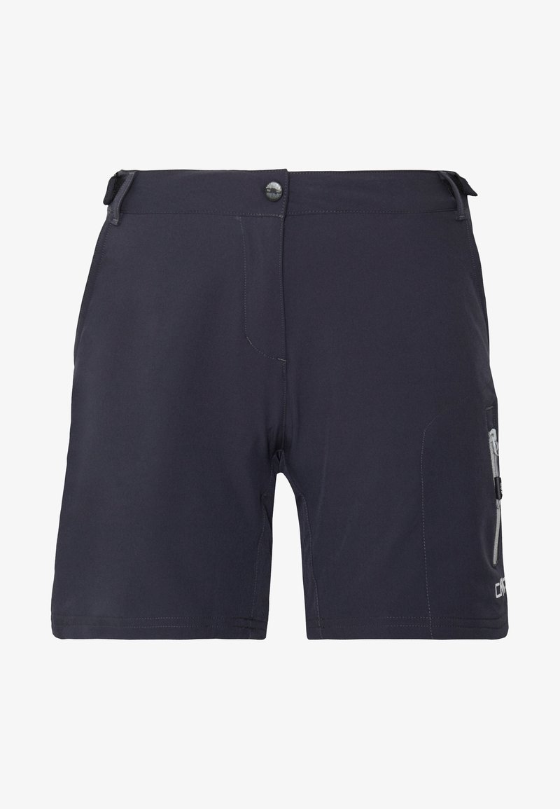 Shorts pour hommes de couleur marine en tissu léger, avec une poche latérale zippée, des détails cousus et une fermeture à bouton à la taille.