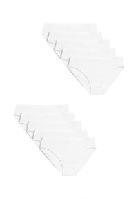Hvide bomuldsundertøj i sæt af 10, med elastiske taljer, en glat tekstur og et klassisk trusedesign. Ingen yderligere mønstre eller accenter.