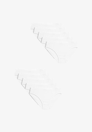 Lot de 10 culottes en coton blanc, avec des ceintures élastiques, une texture lisse et un design de slip classique. Sans motifs ni accents supplémentaires.