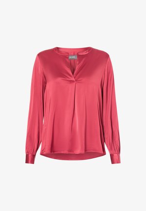 Langemouwige, dieproze blouse van zijdeachtige stof met een V-hals en plooidetail. Met manchetmouwen en een iets losse pasvorm.