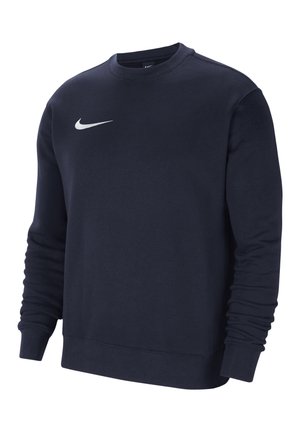 Sweatshirt bleu marine à manches longues avec col rond et logo Nike en blanc sur la poitrine gauche.