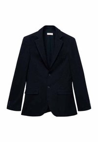 Mornarski blejzer od glatke tkanine, s ovratnikom u obliku slova V, dva prednja džepa i zatvaranjem na tri dugmeta sprijeda i na rukavima.