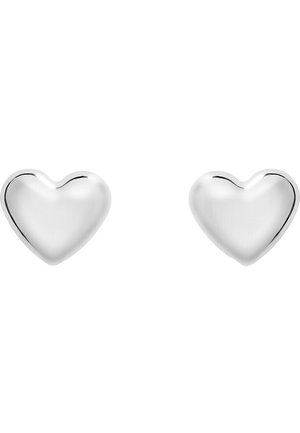 Silberne, herzförmige Steckerohrringe mit einer glatten, glänzenden Oberfläche und abgerundeten Kanten, die ein schlichtes und elegantes Design zeigen.