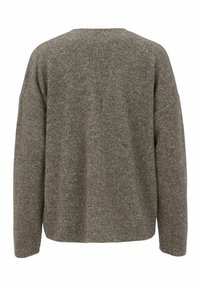 Mörkgrå texturerad tröja, lös passform, med rundad halsringning och sänkta axlar, med ribbat material och mjuk finish.