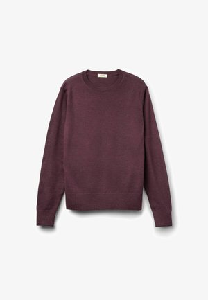 Maglione bordeaux con collo rotondo, maniche lunghe, polsini e orlo a costine. Realizzato in un tessuto a maglia testurizzata.