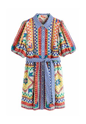 Next REGULAR FIT - PUFF SLEEVE TIE WAIST MINI  - Tričkové šaty - multicoloured tile print