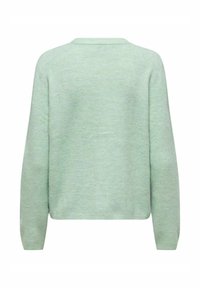 Pull-over léger vert avec texture, à col rond et à manches longues, présenté de dos. Design simple et décontracté.