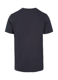 Kurzarm-T-Shirt in einem einfarbigen dunklen Marineblau, aus Baumwollstoff gefertigt. Verfügt über einen klassischen Rundhalsausschnitt und eine lockere Passform.
