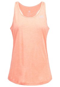 Peachfarvet atletisk tanktop lavet af letvægtsstof, med rund hals, racerback-design og diskret logo-detalje på skulderen.