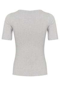 Getailleerde t-shirt met korte mouwen in lichtgrijze katoen. Soepele textuur met een ronde hals en zonder zichtbare patronen of versieringen.