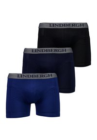 Conjunto de tres bóxer para hombre en negro, azul marino y azul real con cinturillas grises de la marca "Lindbergh".
