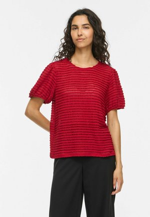 VILA, SHORT SLEEVED TOP VILOGAN ROUND NECK - Pusero - savvy red