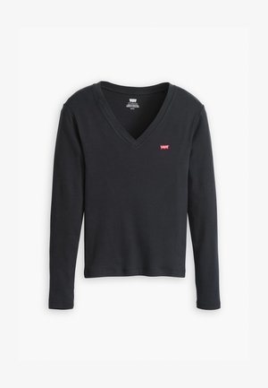 Juodas ilgomis rankovėmis T-paltis, pagamintas iš medvilnės, su V formos kaklu ir mažu raudonu Levi's logotipu kairiajame krūtinės pusėje. Sklandus tekstūras, laisvas fasonas.