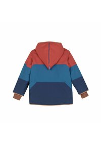 Farbblockierte Jacke in Rot, Blau und Navy. Mit Kapuze, großen Taschen und elastischen Bündchen. Hergestellt aus einem robusten, wetterbeständigen Stoff.