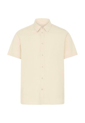 Kortærmet skjorte med knaplukning i en lys beige farve. Lavet af glat stof med klassisk krave og lige kant. Seks knapper ned langs fronten.