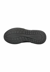 Suola di scarpa in gomma nera con un pattern testurizzato, caratterizzata da scanalature per la trazione e da un'area centrale liscia per il comfort.