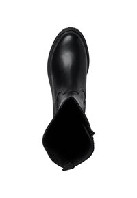 Botte mi-mollet en cuir noir vue de dessus, montrant un bout arrondi, une surface lisse et un haut ouvert sur fond blanc.