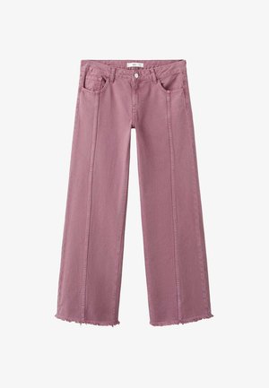 Ružové džínsy s širokými nohavicami z denimu s neupraveným lemom. Majú dve predné vrecká a zvislé švy pozdĺž nohavíc.