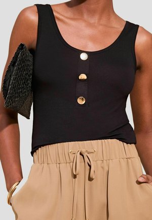 SCOOP NECK BUTTON DETAIL - Tops - black