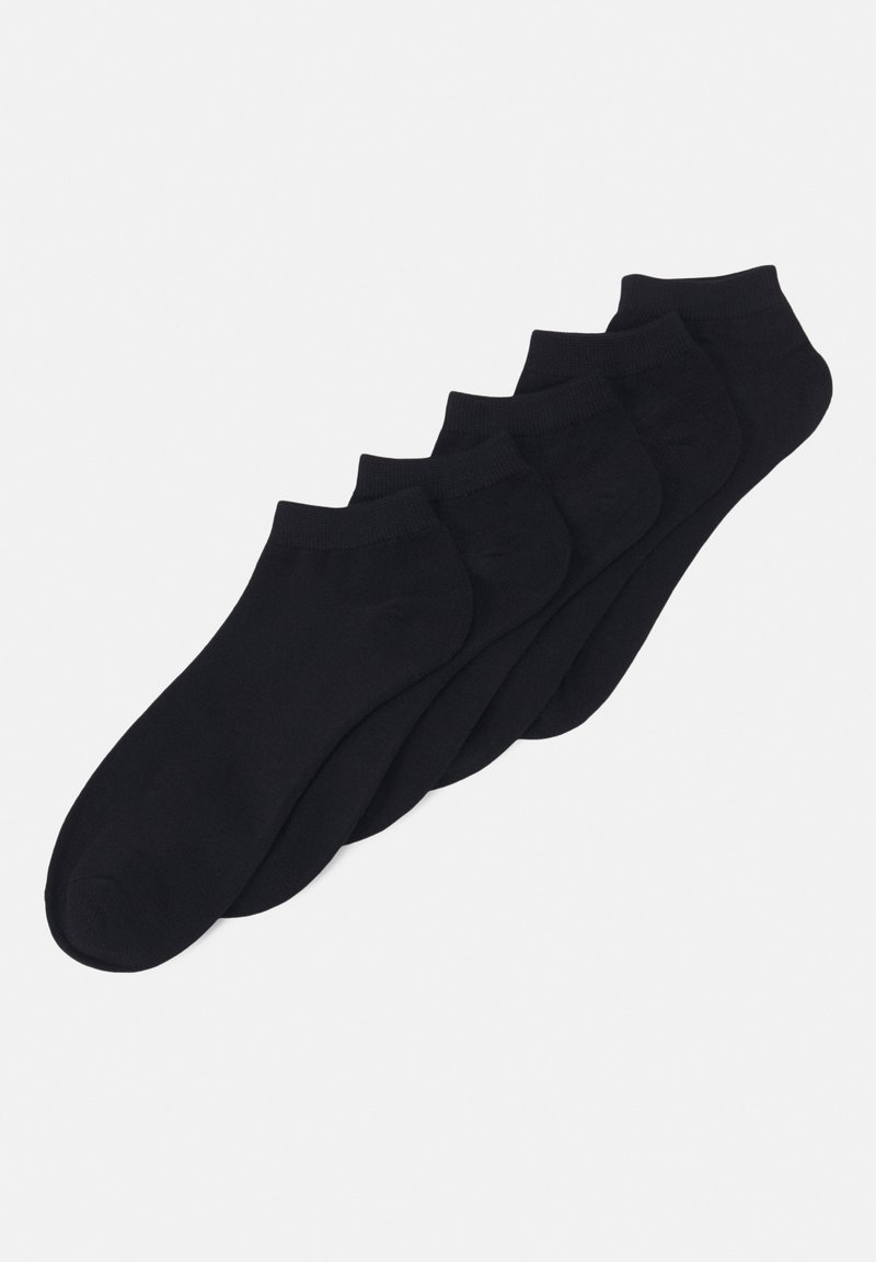 Schwarze Knöchelsocken im Fünferpack, aus weichem Baumwollgemisch, mit glatter Textur, gerippten Bündchen und einem schlichten Design ohne Muster.