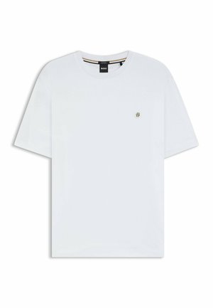 T-shirt bianco a maniche corte realizzato in cotone. Caratterizzato da un collo rotondo e un piccolo logo ricamato sul petto. Texture liscia.