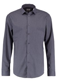 Marinblå och vit rutigt långärmad skjorta med spridd krage, knappstängning fram och regular fit. Tillverkad av vävd tyg med mjuk textur.