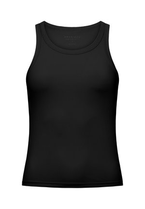 Svart ribbad ärmlös atletisk linne med rund halsringning, designad för kvinnor, storlek liten.