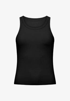 Svart ribbad ärmlös atletisk linne med rund halsringning, designad för kvinnor, storlek liten.