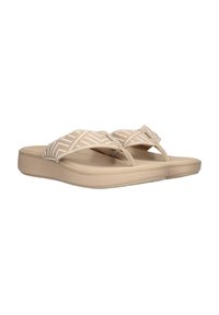 Beige flip-flop sandalen met een gestreepte stoffen band, duurzame rubberen zool en een gevoerde voetbed voor comfort.
