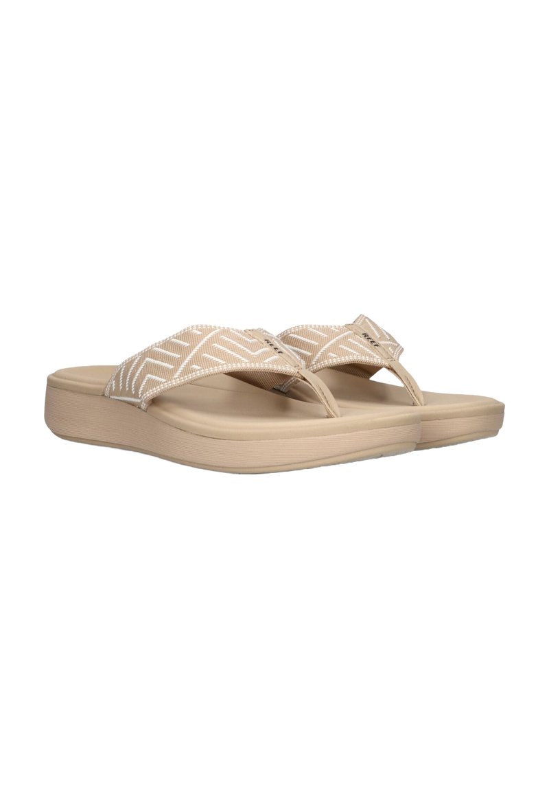 Beige flip-flop sandalen met een gestreepte stoffen band, duurzame rubberen zool en een gevoerde voetbed voor comfort.