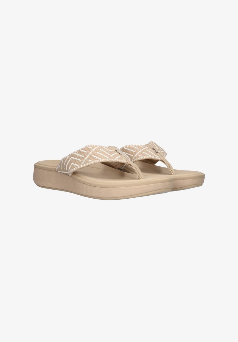Beige flip-flop sandalen met een gestreepte stoffen band, duurzame rubberen zool en een gevoerde voetbed voor comfort.