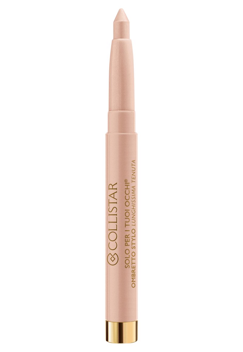 Crayon fard à paupières Collistar avec une finition crémeuse, de forme cylindrique, couleur beige clair, accent doré à la base et pointe effilée pour l'application.
