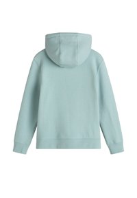 Ljusblå huvtröja med avslappnad passform, med ribbade muddar, en känguruficka och en mjuk bomullsblandning.