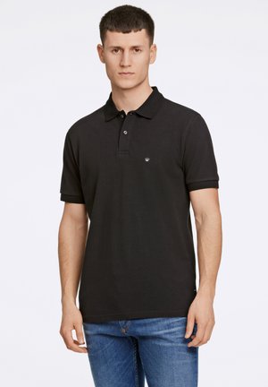 Zwarte polo shirt van katoen, met een klassieke kraag, een two-button sluiting, korte mouwen en een klein embleem op de linkerborst.
