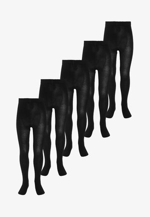Collant neri in varie taglie, caratterizzati da una texture liscia e elastica con una vita a costine. Il design è senza cuciture e aderente.