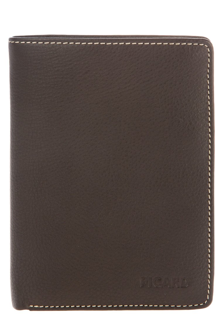 Brown leather wallet with a textured surface, visible stitching, and embossed "PICARD" logo on the bottom right corner.