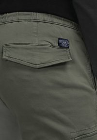 Groene cargoshorts met een relaxte pasvorm, meerdere zakken en een geweven label. Gemaakt van duurzaam katoen met een soepele textuur.