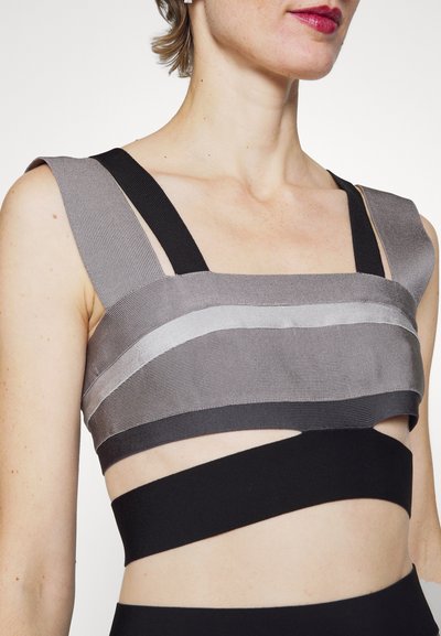Hervé Léger HERVE LEGER LAW ROACH BANDAGE CUTOUT CROP - Μπλούζα - ash