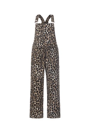 Leopardenmuster weite Latzhose mit verstellbaren Schulterträgern und einer Brusttasche vorne.