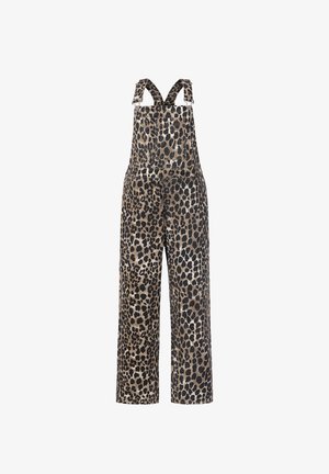 Leopardenmuster weite Latzhose mit verstellbaren Schulterträgern und einer Brusttasche vorne.